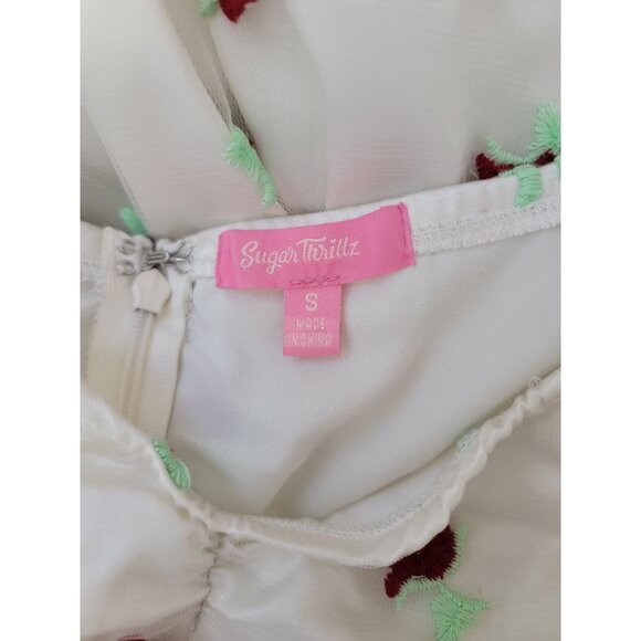 Sugar Thrillz FOREVER YOURS White Embroidered Rose Babydoll Dress Sz S - Picture 6 of 8